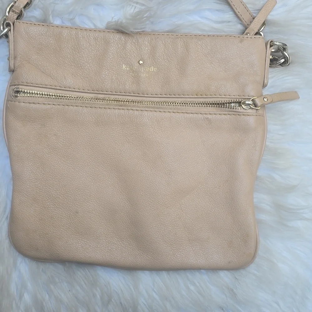 Vintage Kate Spade Beige Leather Shoulder Crossbody Street Bag tan